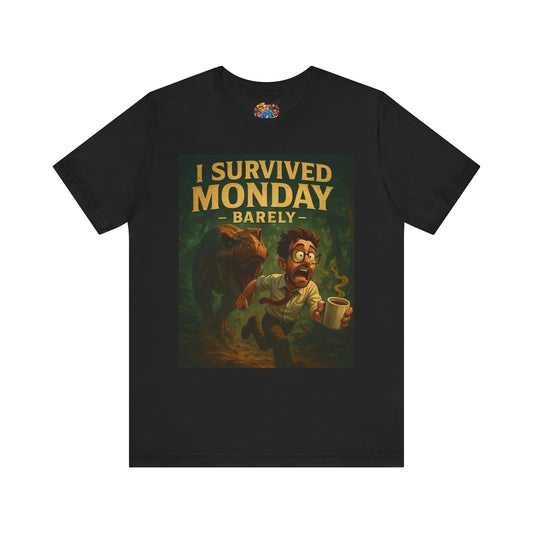 I Survived Monday Tee | Funny Unisex T-Shirt for Monday Motivation | Casual Wear, Gifts for Him, Gifts for Her, Stress Relief Apparel
