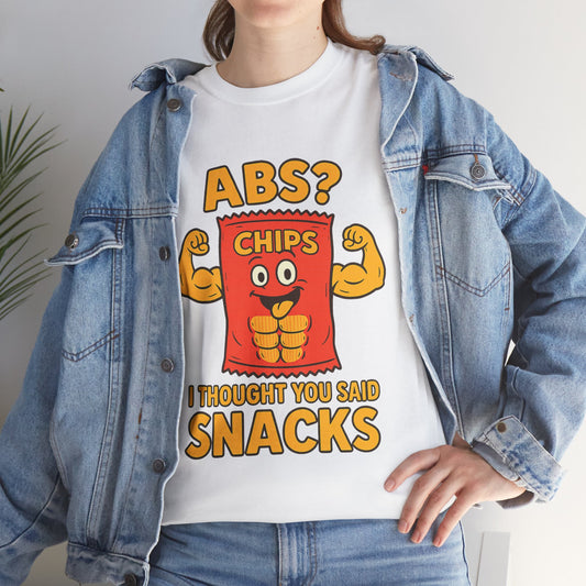 Funny Snack-Themed Unisex Heavy Cotton Tee - "ABS? I Thought You Said SNACKS"