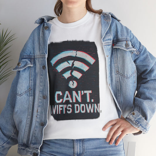 Unisex Heavy Cotton Tee - "Can't WiFi's Down" Retro Graphic T-Shirt